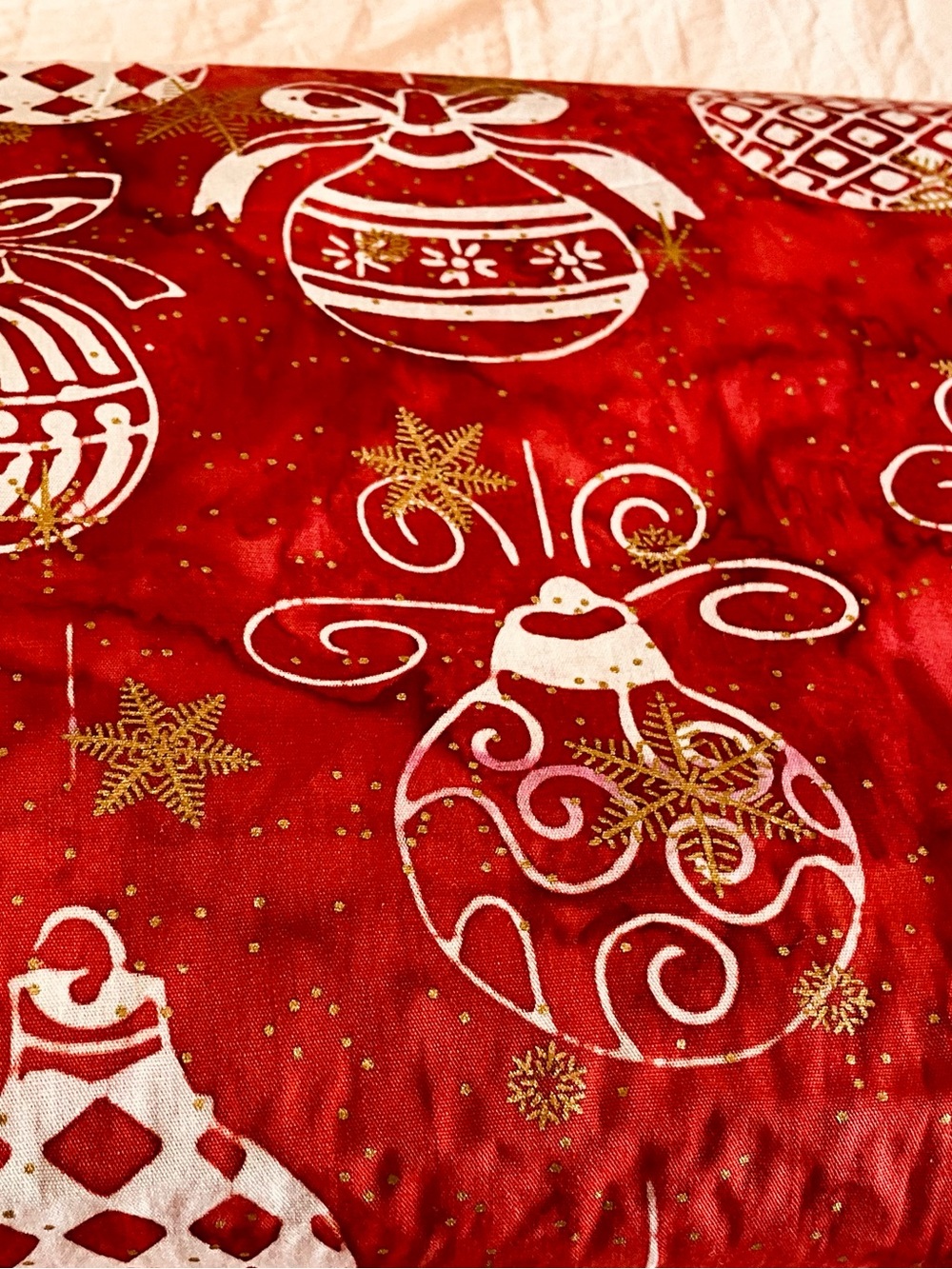 Holiday Christmas Theme Ornament Quilting Fabric Cotton Red White Gold 5yds Cot